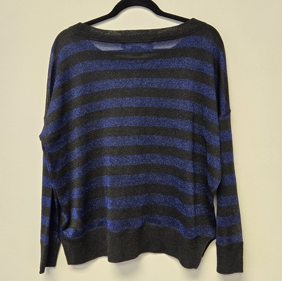 French Connection Twinkly Knit Stripe Black Cobalt Oversized T-shirt XS - Picture 3 of 9